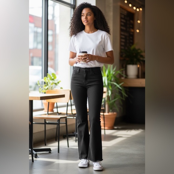 Universal Thread Denim - Women's Black Flare Jeans with Raw Hem Size 10